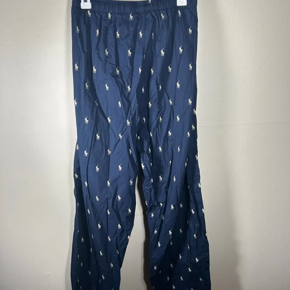 Polo Ralph Lauren Navy Sleepwear Pants with Logo Pattern